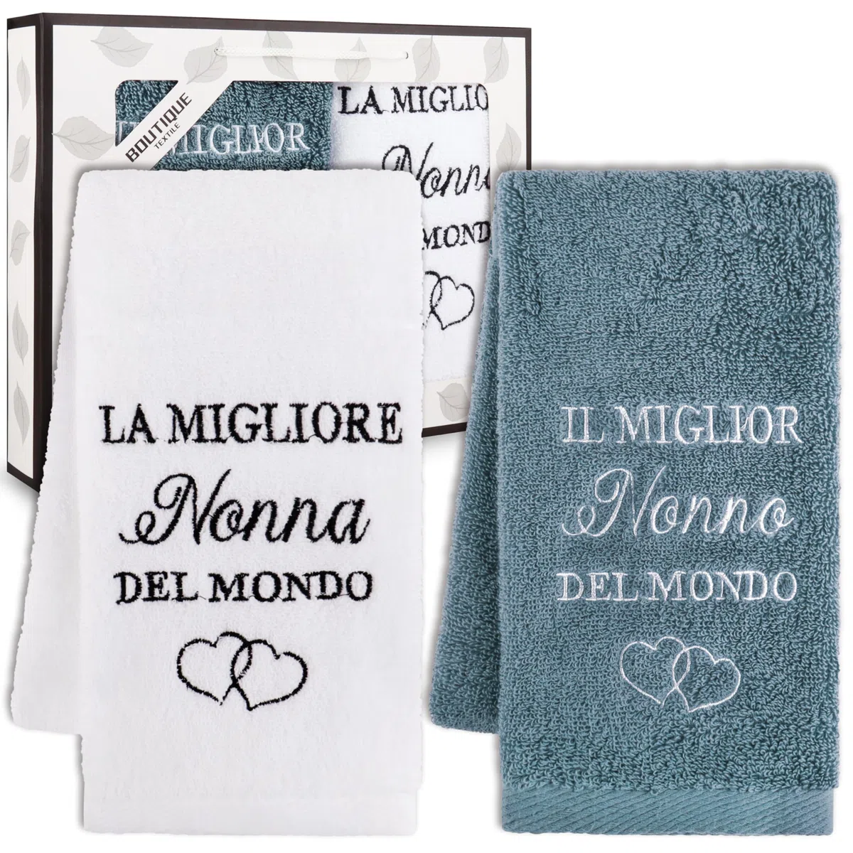 Merclix Festa Dei Nonni Idee Regalo 2 Set Di Asciugamani 35 x 75 Cm Regalo Nonni Natale Nonno Nonna Compleanno da Nipoti Nipote