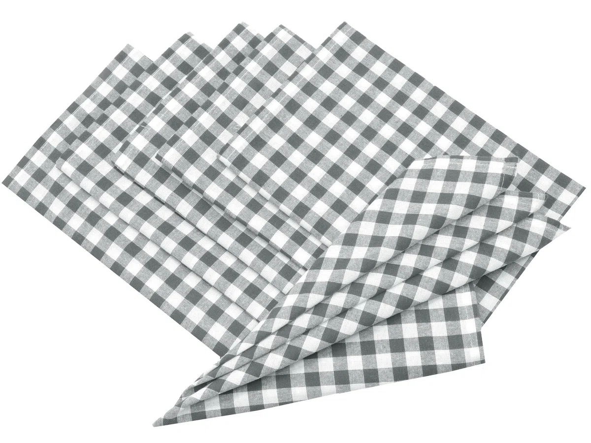 ZOLLNER set di 6 tovaglioli in stoffa a quadretti grigi, 45x45 cm