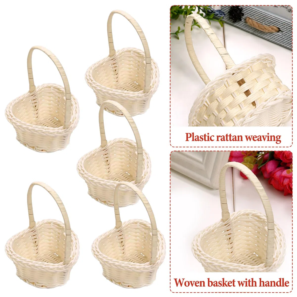 Cestini in Vimini con manico 8 Pezzi Cestini da Matrimonio Cestini in Rattan con Manico Cestini Vimini Cesto Picnic Mini Cestini di Vimini per Matrimoni o Come Decorazione