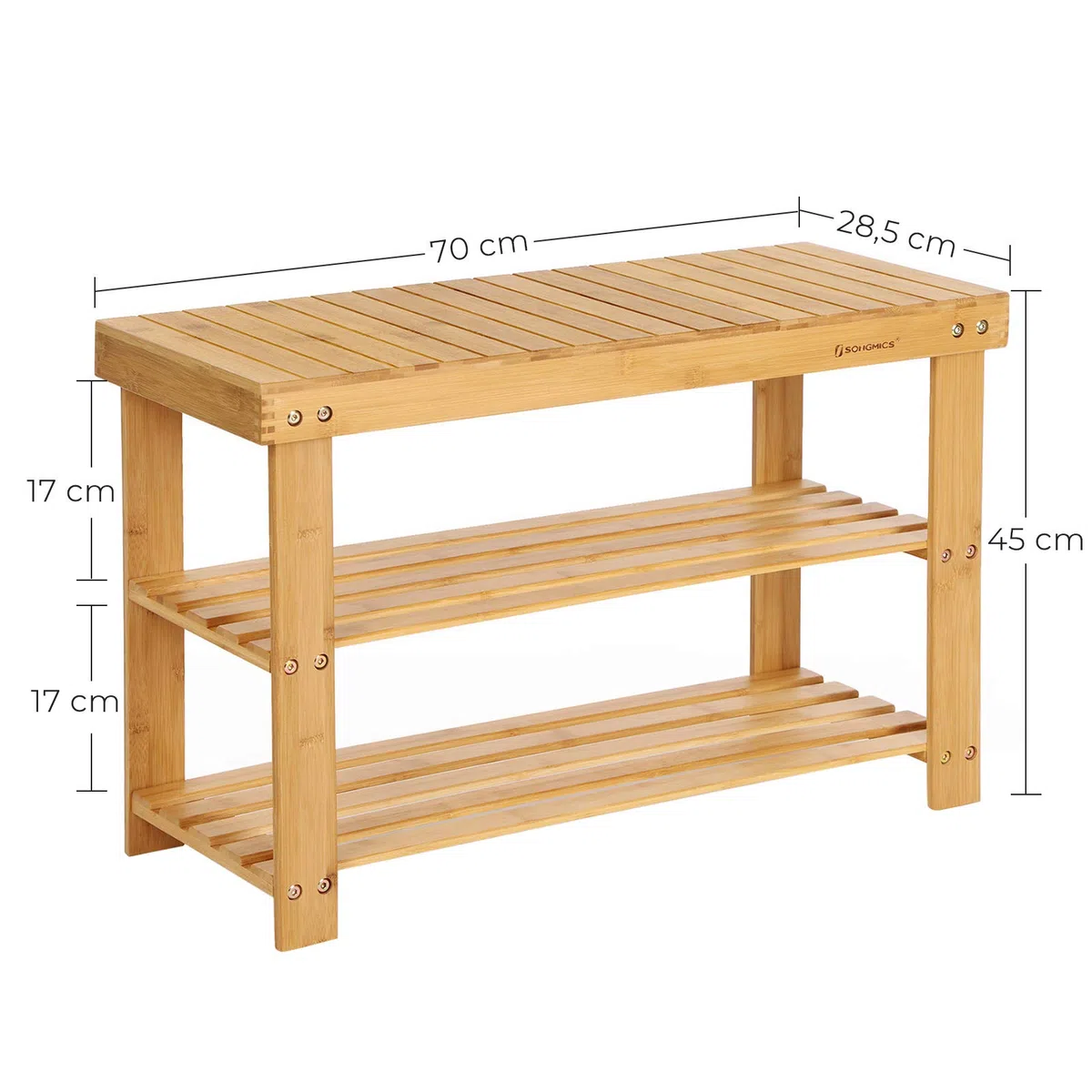 SONGMICS Panca Scarpiera a 3 Livelli, Scaffale per Scarpe, Mobile Portaoggetti, 70 x 28 x 45 cm, ideale per Ingresso, Bagno, Soggiorno e Corridoio LBS04N