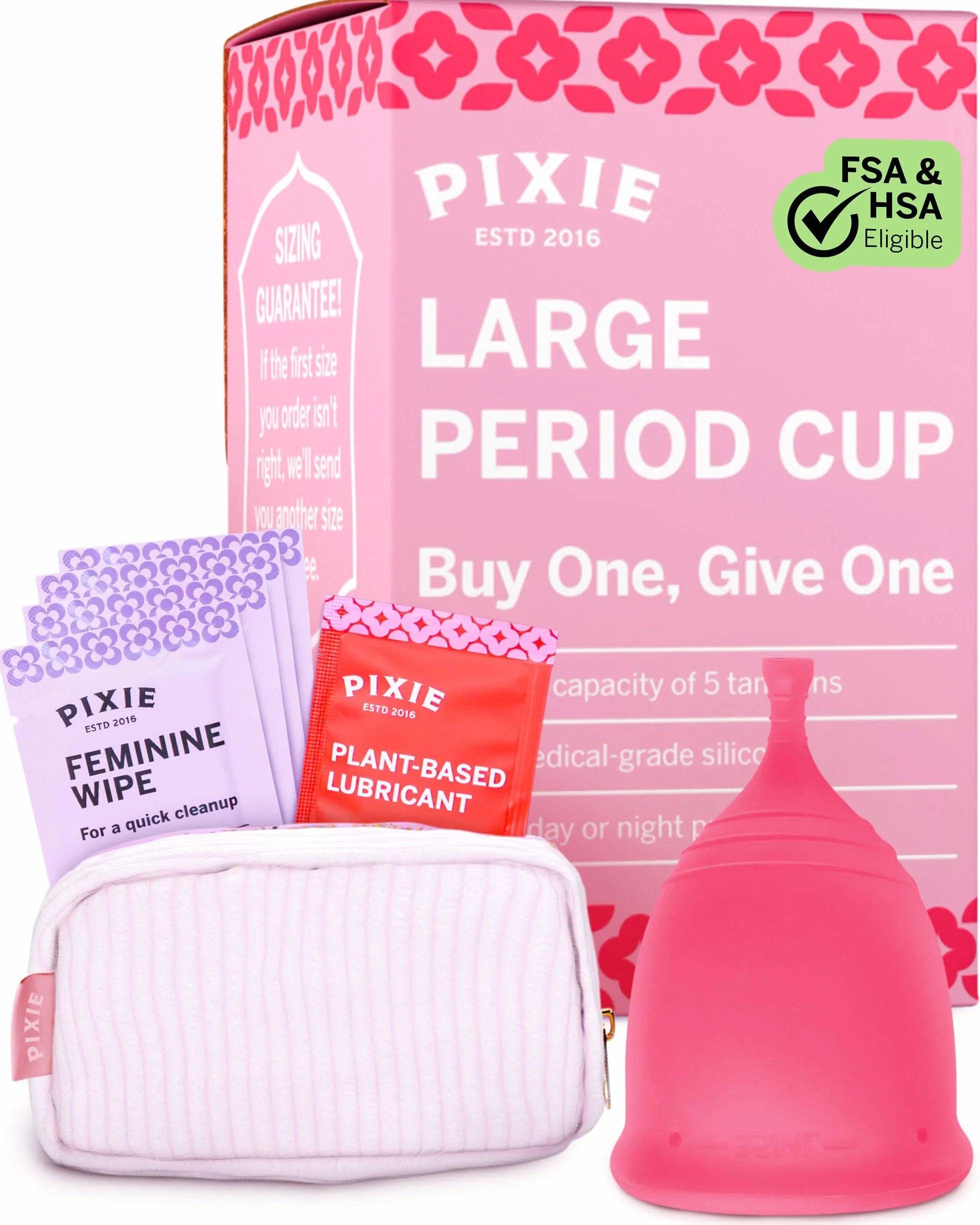 Pixie Cup - Coppetta Mestruale Morbida e Sicura Riutilizzabile - Silicone 100% di Grado Medico - Comprane Una, Ne Doniamo Una (Grande)