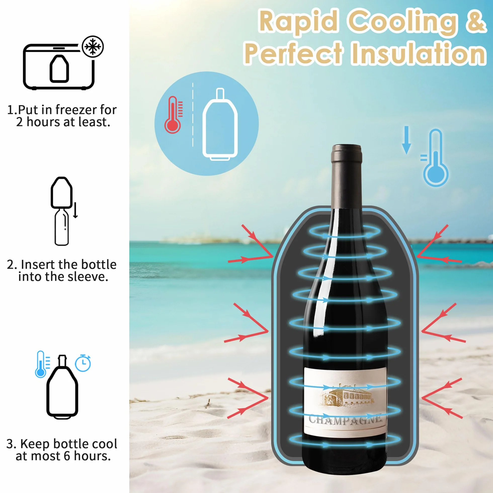 Gimars 2 Borsa Raffredda per Bottiglie Spumante Champagne Vino,Sacco Termico Refrigeratore per Vini,Fascia Raffreda Bottiglie Elastica,Manicotto Refrigerante per Bevande Birra Vino Viaggio Feste