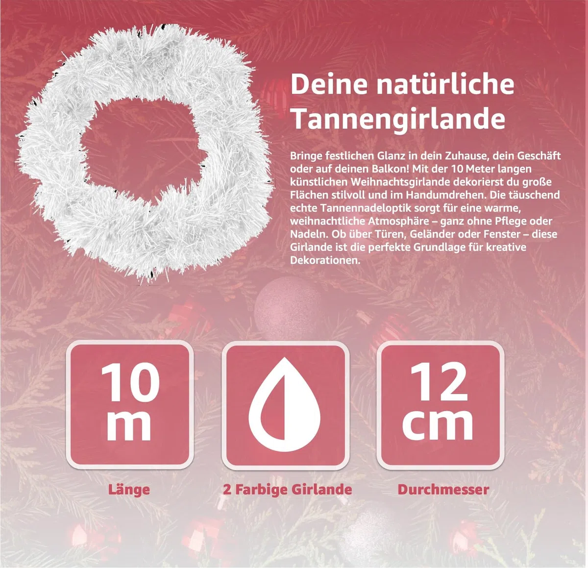 3X Ghirlanda natalizia Ø 10 cm 10 m - ghirlanda decorativa artificiale - ghirlanda di abete per Natale (3X Bianco)