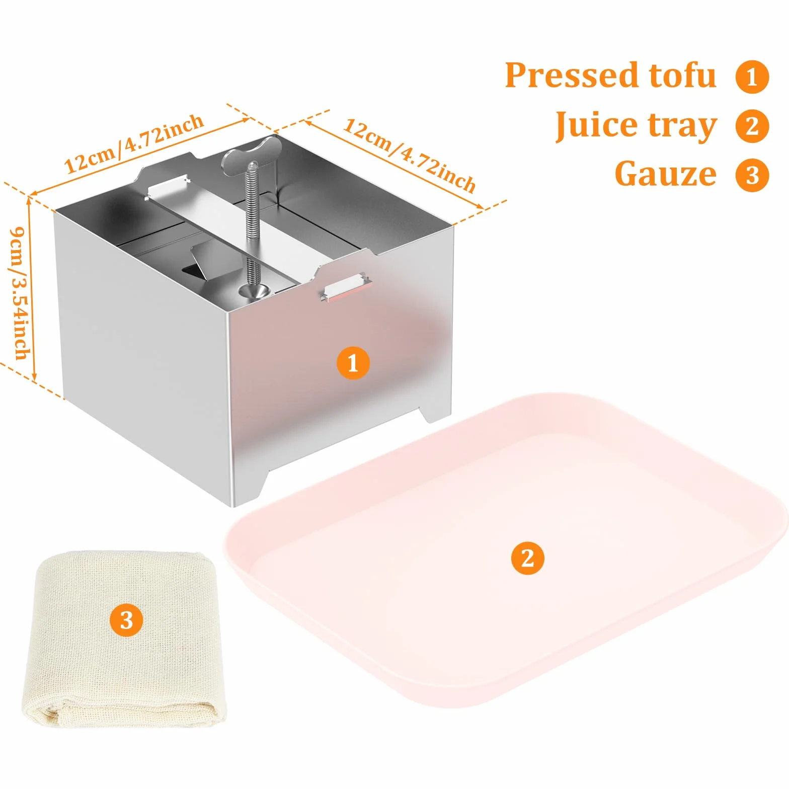 Tofupresse in Acciaio Inox 500g Paneer Maker con Regolazione della Pressione e 1 Ciotola 1 Panno da Formaggio per Tofu Paneer Fatto in Casa(500g)