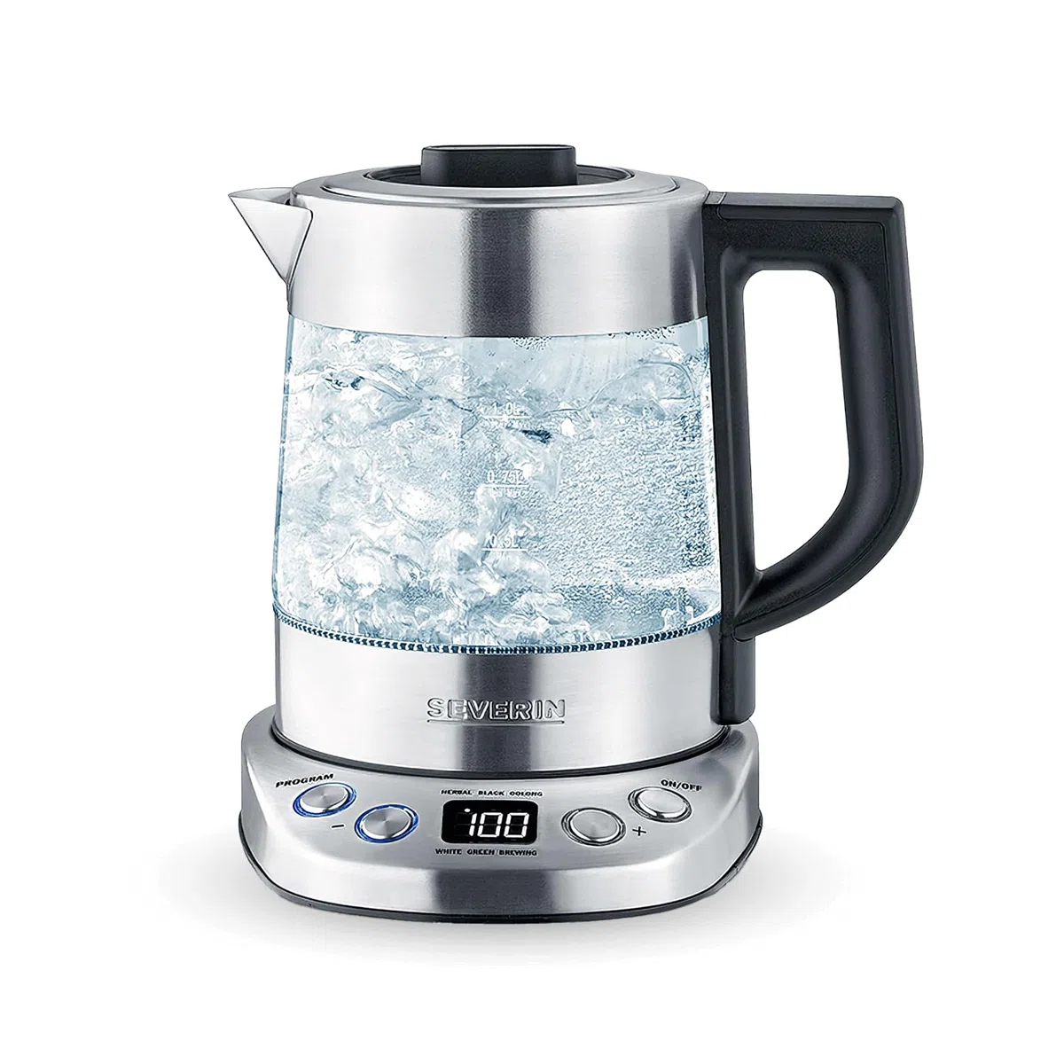 SEVERIN Bollitore per Acqua e tè, 5 Programmi di Infusione Preimpostati, Temperatura e Tempo Regolabili, Acciaio Inossidabile, 1,0 litri - 2200, WK 3473