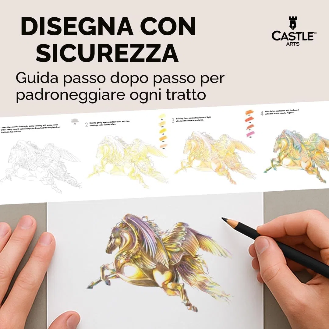 Castle Art Supplies 120 matite ad acquerello con integratori | Pigmenti vibranti di qualità | Disegna e dipingi allo stesso tempo | Per adulti dilettanti e professionisti | In una custodia
