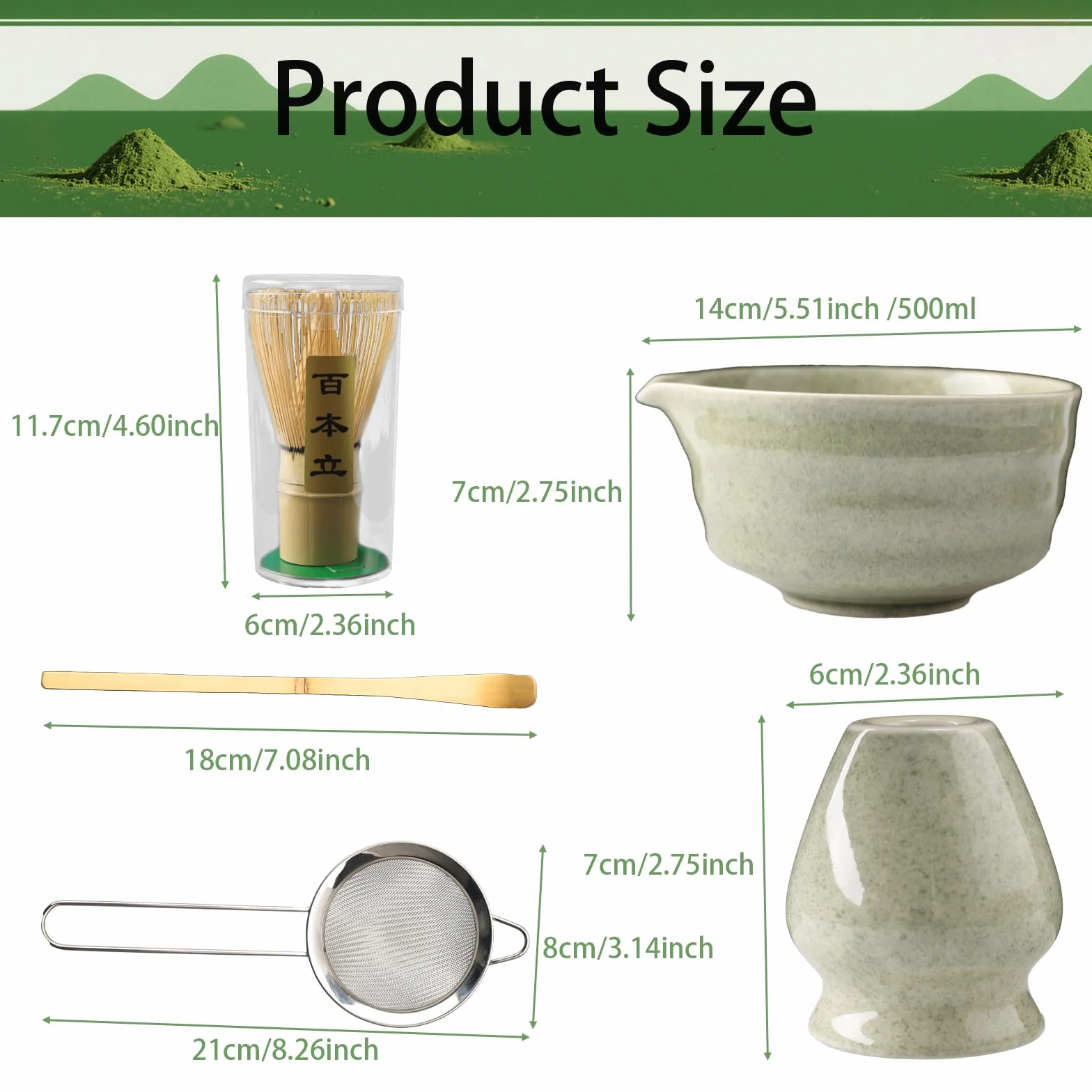 Matcha Kit Set da tè giapponese 5 pezzi ciotola tradizionale frusta paletta colino polvere
