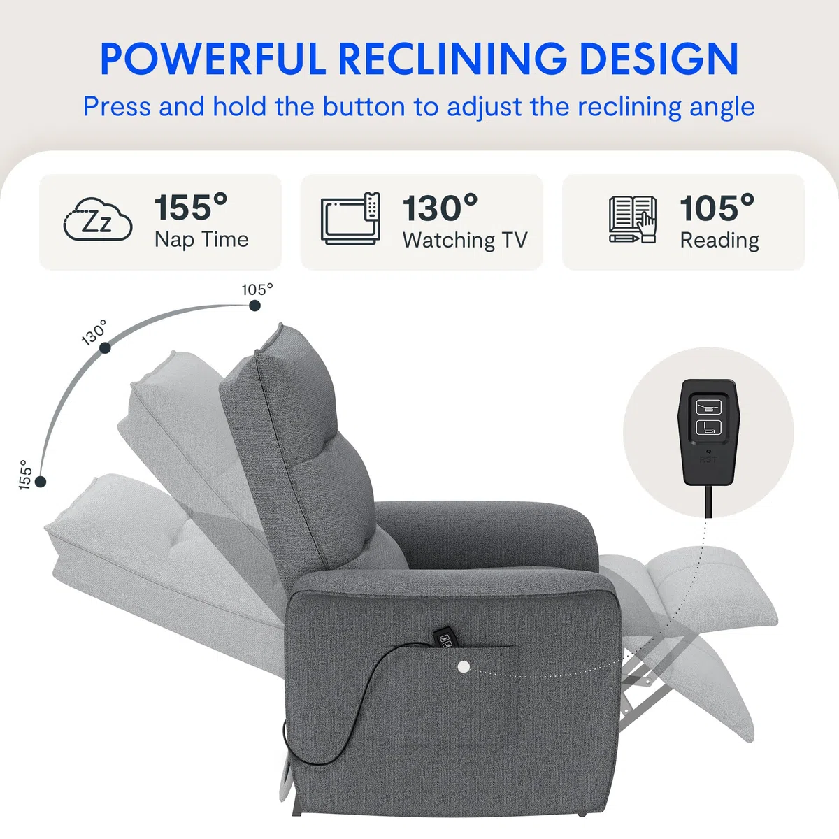 FLEXISPOT Poltrona Relax Elettrica Push Back Sedia Relax Ergonomica Schienale Regolabile 105-155°, Per Arredo Salotto, Soggiorno e Ufficio