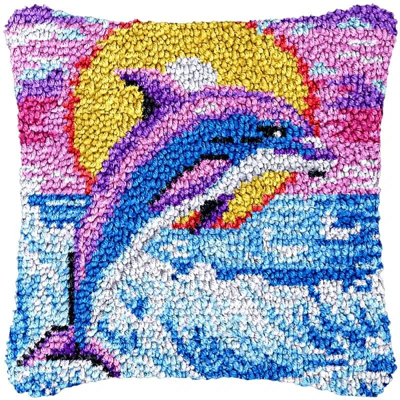 Kit con gancio a scatto a forma di delfino e tramonto, per cuscino fai da te, tappeto, uncinetto, ricamo, filo acrilico, uncinetto, federa per cuscino fai da te, decorazione natalizia per divano, 43 x