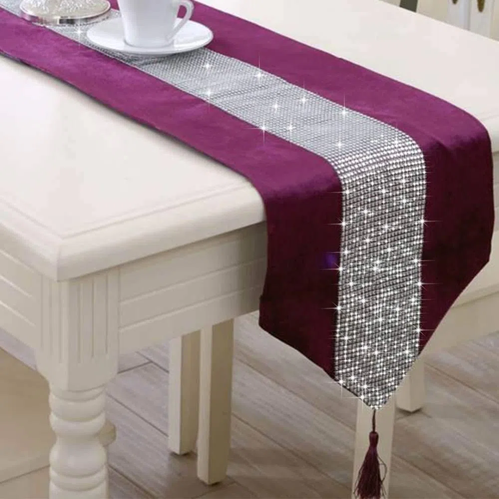 LCHULLE Runner da Tavolo/Tovaglia con Pietre preziose 210 * 33cm Glitter Runner da Tavolo tovaglie Nastro da Tavolo per Festa Matrimonio Banchetto Decorazione per Tavolo Viola