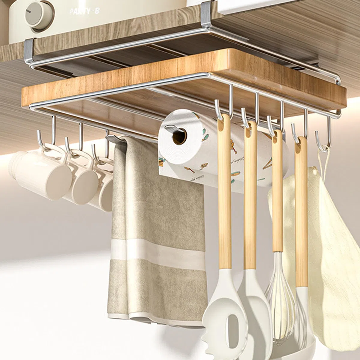 Scaffale per taglieri da cucina, organizer per mensole, salvaspazio, organizer per taglieri da parete, senza punzonatura, per cucina