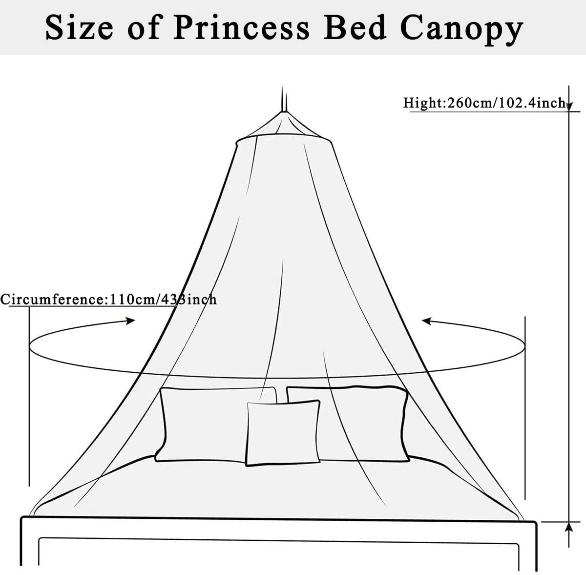 Zanzariera da letto per ragazze SZHTFX a cupola grande da appendere con rete rotonda in pizzo senza punzonatura, per letto singolo a king size, ideale per camera da letto decorativo