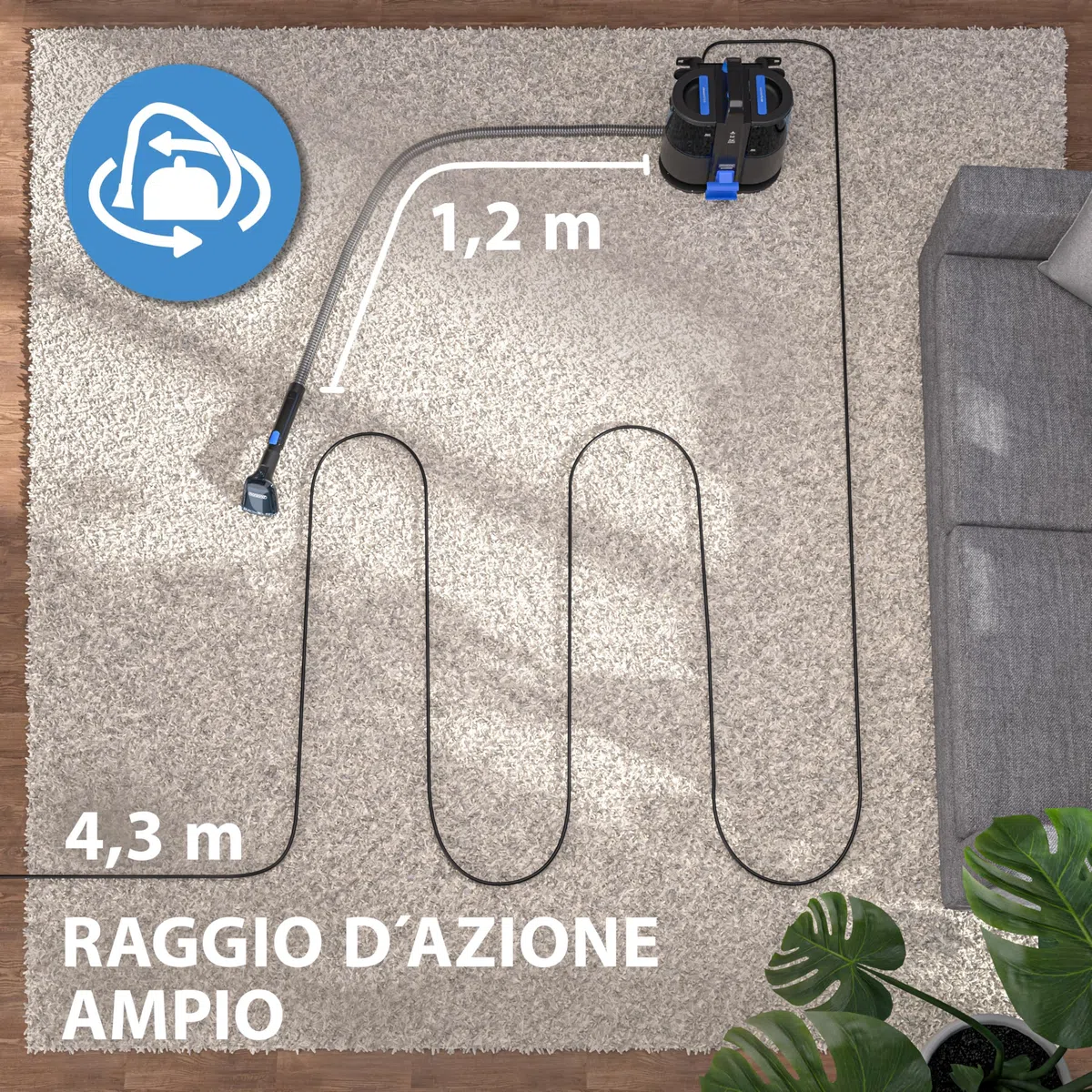 MONZANA Lavatappeti Aspirapolvere Tappeto Lava Divano Moquette Auto con Doppio Serbatoio Aspira Liquidi Pulisci Tappezzeria Tubo da 1,2 m Raggio d´Azione 5,5 m