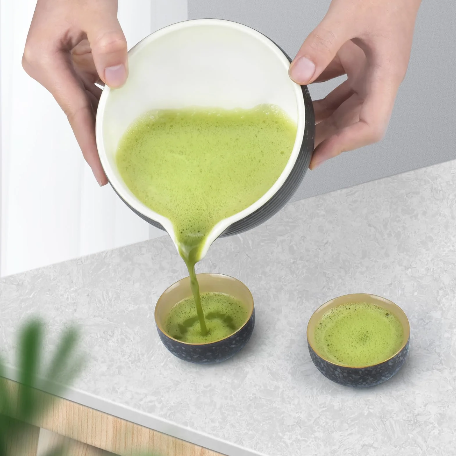 Artcome Bluestone Glaze Kit per Cerimonia del Tè Giapponese, Ciotola con Beccuccio Versatore, Frusta, Paletta, Colino in Polvere, Set per Preparare Usucha, Koicha e Matcha