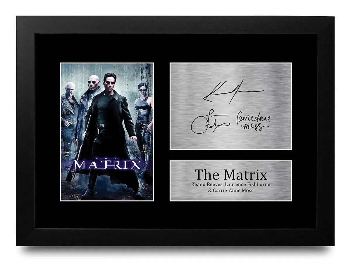 HWC Trading The Matrix A4 Incorniciato Firmato Regalo Visualizzazione Delle Foto Print Immagine Autografo Stampato Per Keanu Reeves Laurence Fishburne Carrie-Anne Moss Gli Appassionati Di Cinema