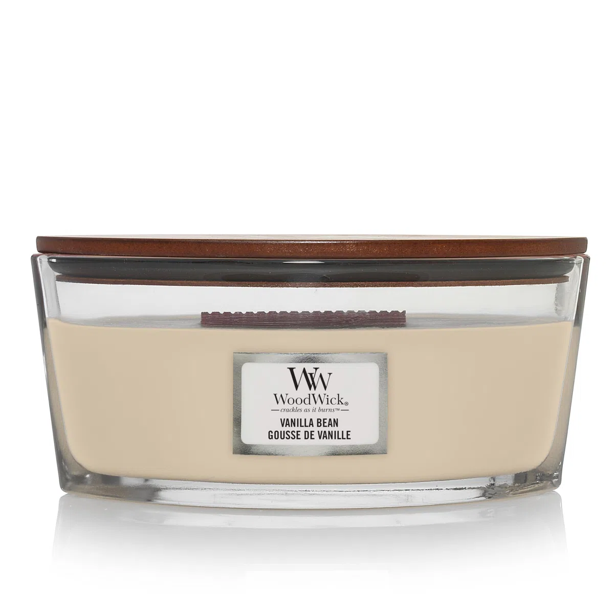 WoodWick Candela profumata Ellispe con stoppino crepitante | Vanilla Bean | Durata della fragranza: fino a 50 ore