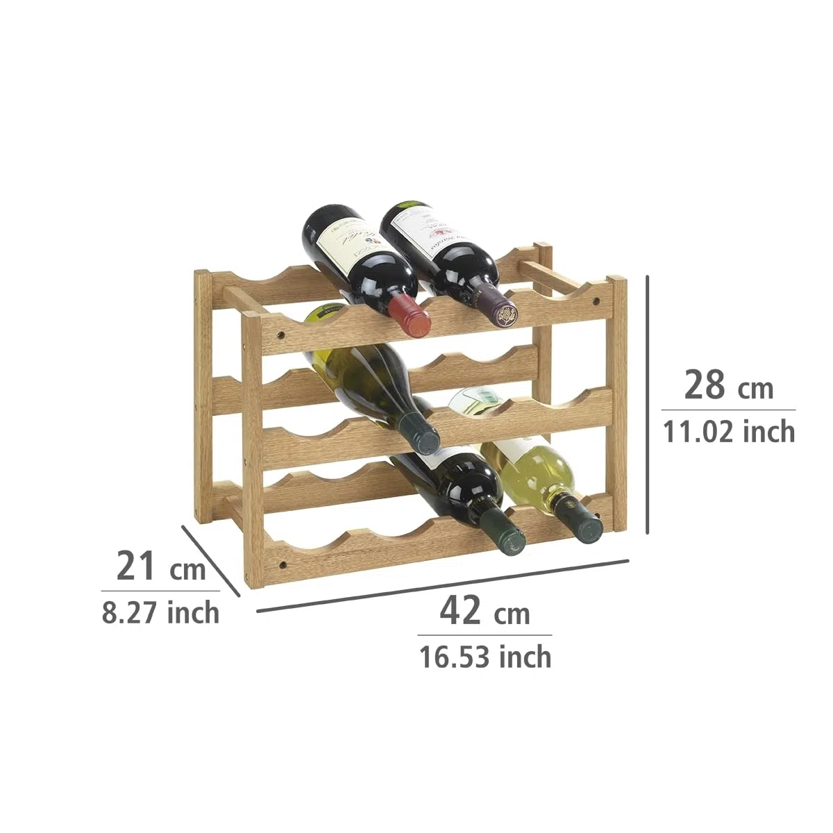 WENKO Scaffale porta bottiglie di vino Norway, scaffale legno per vino fino a 12 bottiglie, portabottiglie in noce da terra a 3 piani