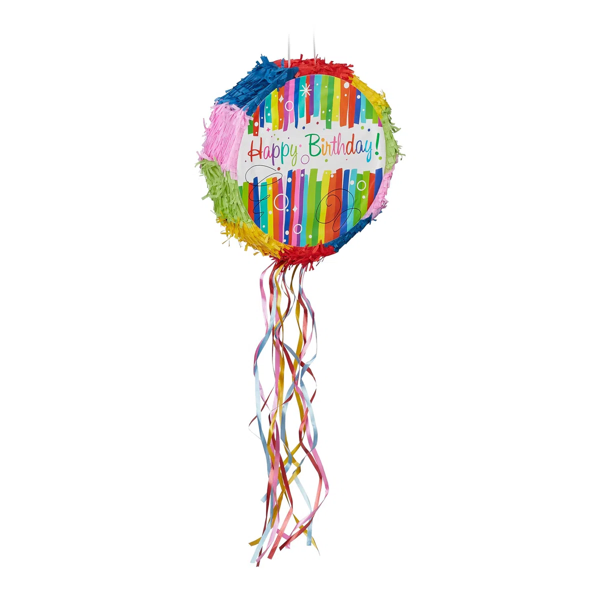 Relaxdays Pignatta con Scritta 'Happy Birthday, Piñata da Appendere, Compleanni, da Riempire, DxP: 32x9 cm, Multicolore