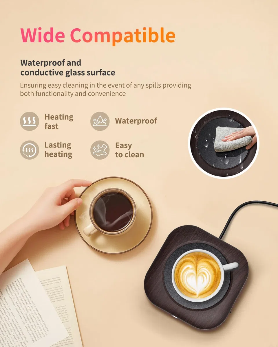Scaldatazze – Scaldatazze da Caffè 24W per Scrivania con Spegnimento Automatico di 4 Ore, Scaldacandele Intelligente in Legno a 3 Temperature – Accessori Regalo Caffè Ideali per Mantenere Calde