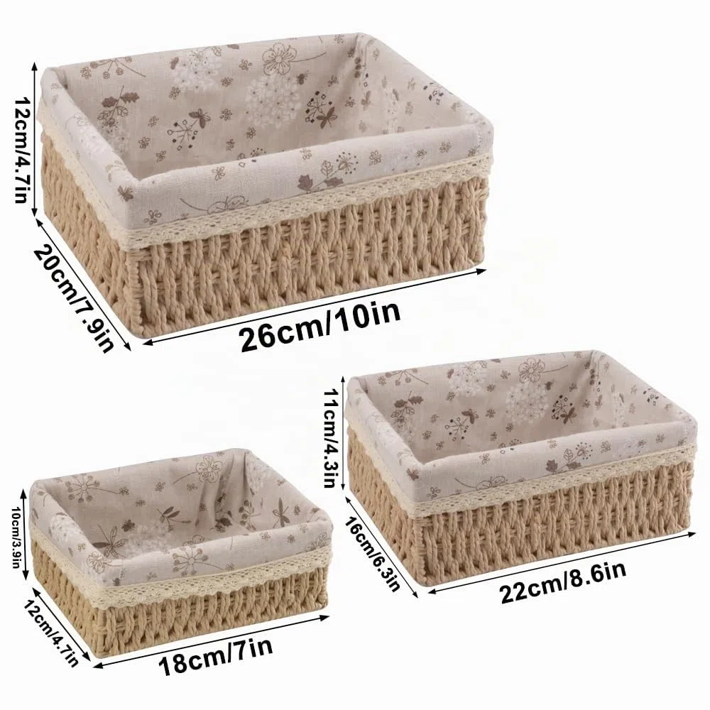 Set di 3 Cestini Portaoggetti Intrecciati, Cestini Regalo, Cestini Portaoggetti per Bagno, Cestini Intrecciati Boho per Casa, Ufficio, Bagno e Camera da Letto (Naturale)