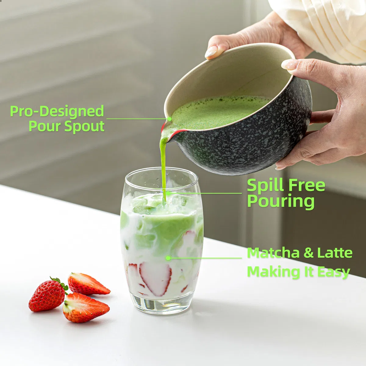 TEANAGOO Giapponese naturale Rock Texture Matcha Chawan con frusta Rest, 1 oz. K17, Lt. Grigio, Matcha Tea Bowl, Ciotola di ceramica, Ciotole di tè per Matcha, Ceramica Matcha Bowl