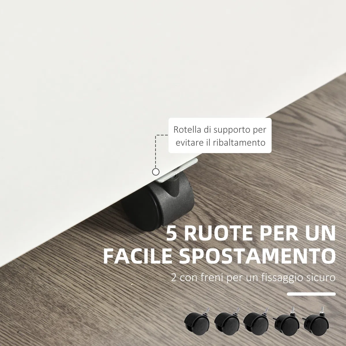Vinsetto Cassettiera Ufficio con 2 Cassetti e 5 Ruote, Schedario da Ufficio in Legno con Serratura Porta Documenti Cartelle, Ideale per Soggiorno, Studio, 40x49x58 cm, Bianco