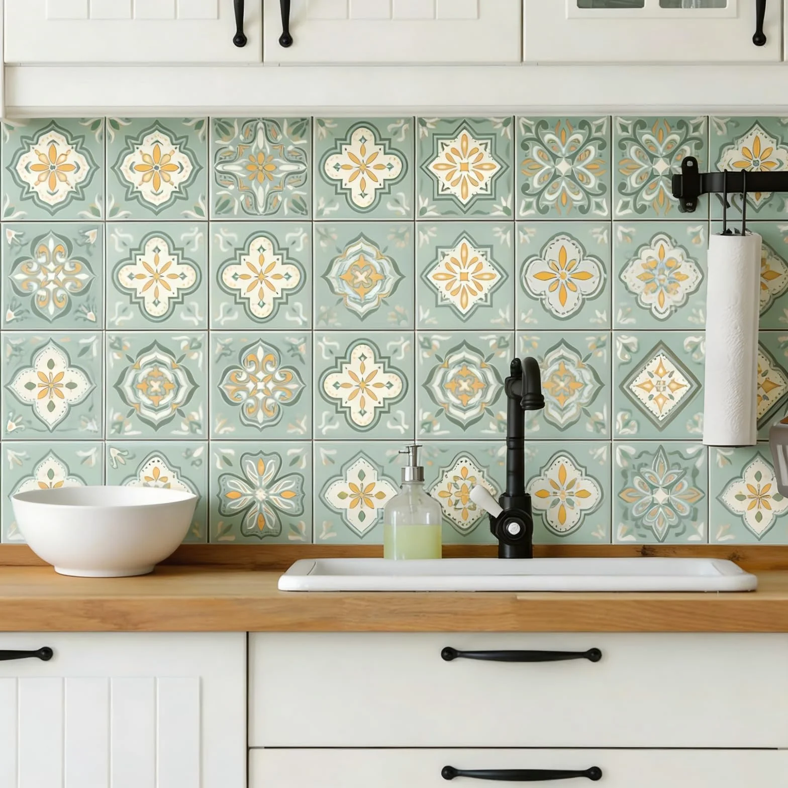 CHGCRAFT 36 Pezzi Adesivi per Piastrelle Verde e Giallo Guscio 10x10cm Adesivi da Parete Impermeabili Rimovibili in PVC Adesivi per Piastrelle Decorativi per Cucina Bagno Parete Tavolo Ufficio