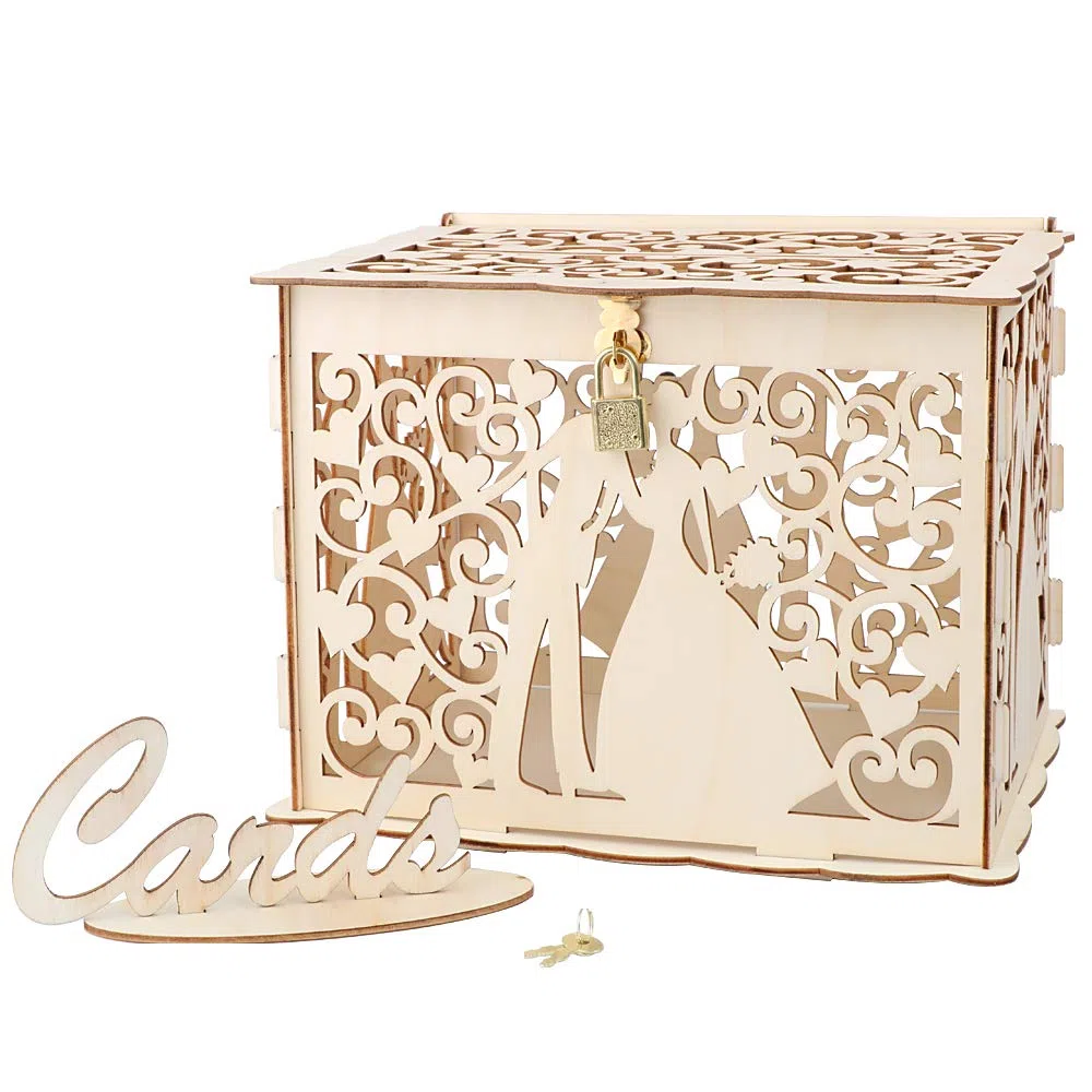 Scatola di Carte di Nozze in Legno Scatola per Biglietti di Nozze con Serratura per Matrimonio Ricevimento Anniversario Compleanno Baby Shower Laurea