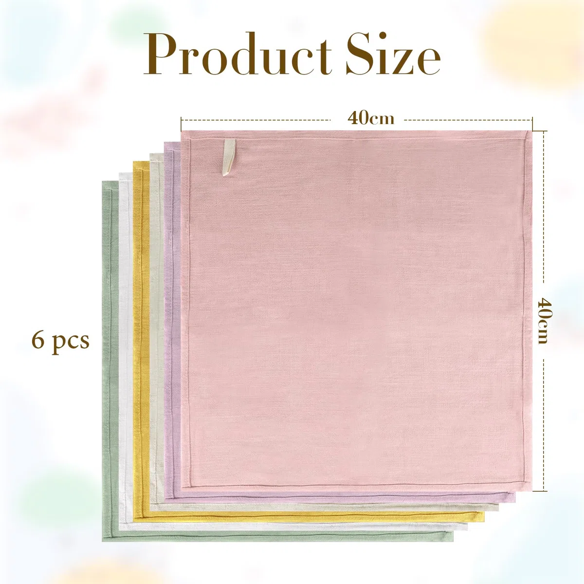 Set da 6 tovaglioli in lino, Tovaglioli riutilizzabili in tessuto, Lavabili in cotone 40x40 cm per eventi e uso domestico (malva chiaro, beige, bianco, senape, rosa cipria, verde pisello)
