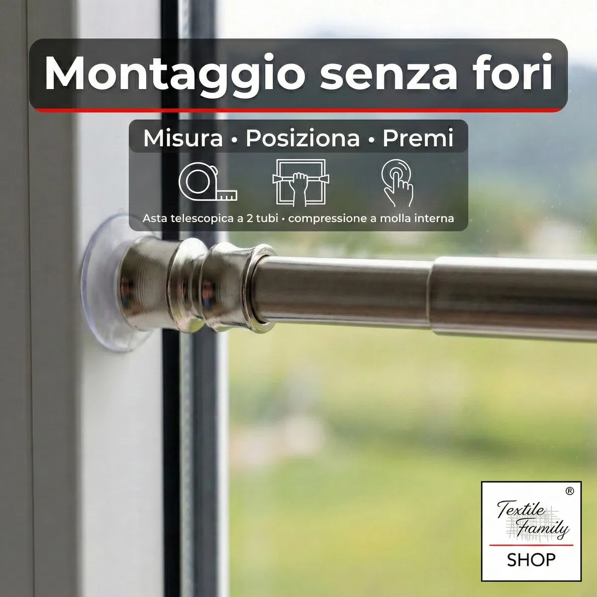 Coppia ASTINE Tex Ottone NICHELATO A Molla Pressione Regolabili per Tenda a Vetro - Cm. 50-60