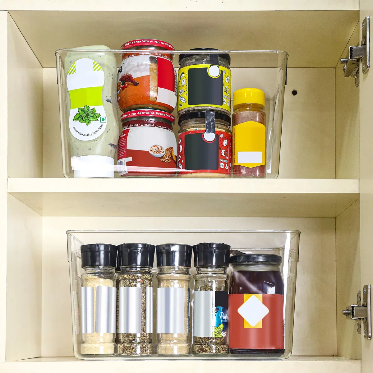 Kurtzy 2 Contenitori Alimentari Organizer Cucina Salvaspazio e Armadi - Lunghezza 26 cm - Contenitori Frigorifero Salvaspazio Cucina Plastica Trasparente - Organizer Dispensa, Bagno e Cassetti