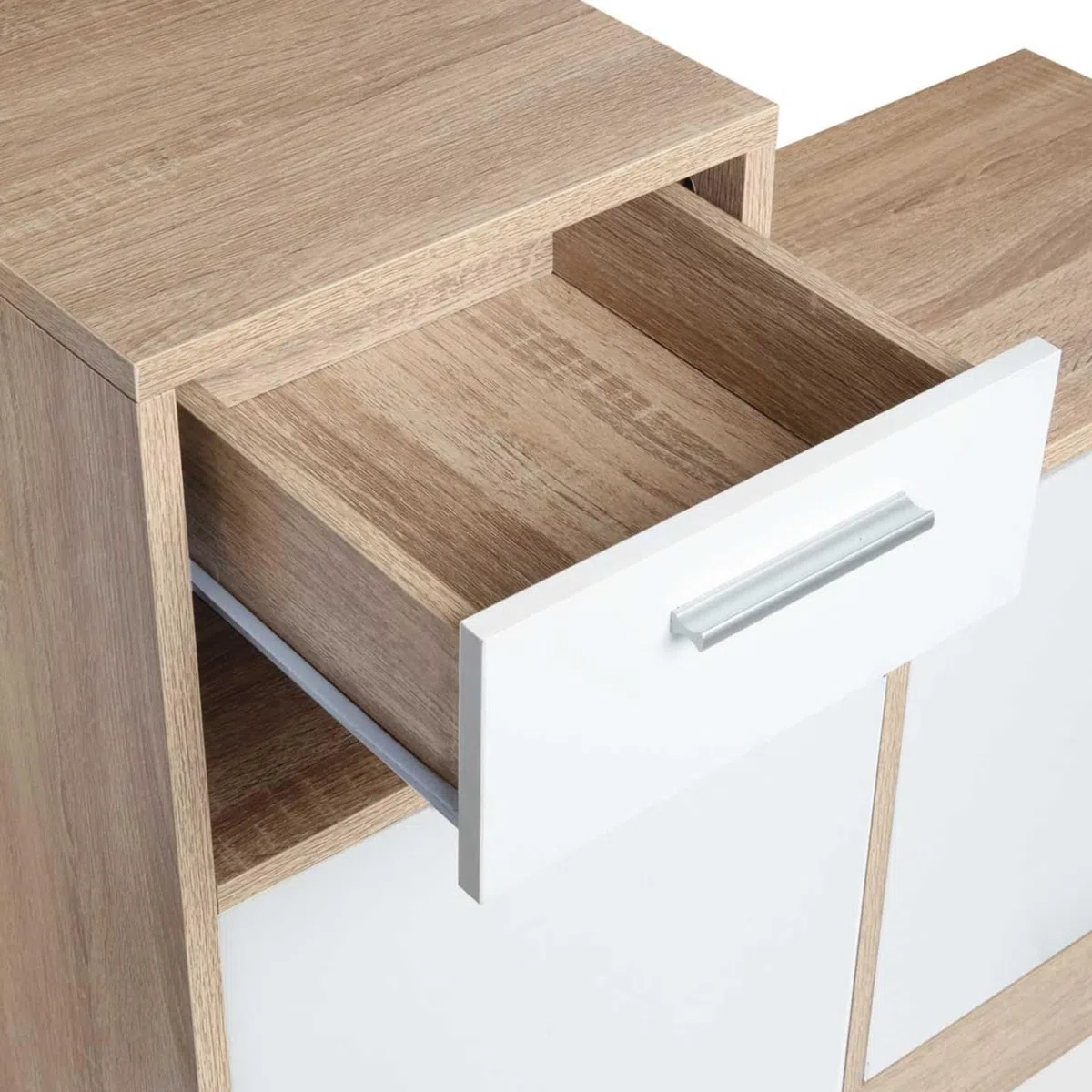 IDMarket - Mobile da ingresso, appendiabiti con specchio, design in legno faggio e ante bianco PAULIN