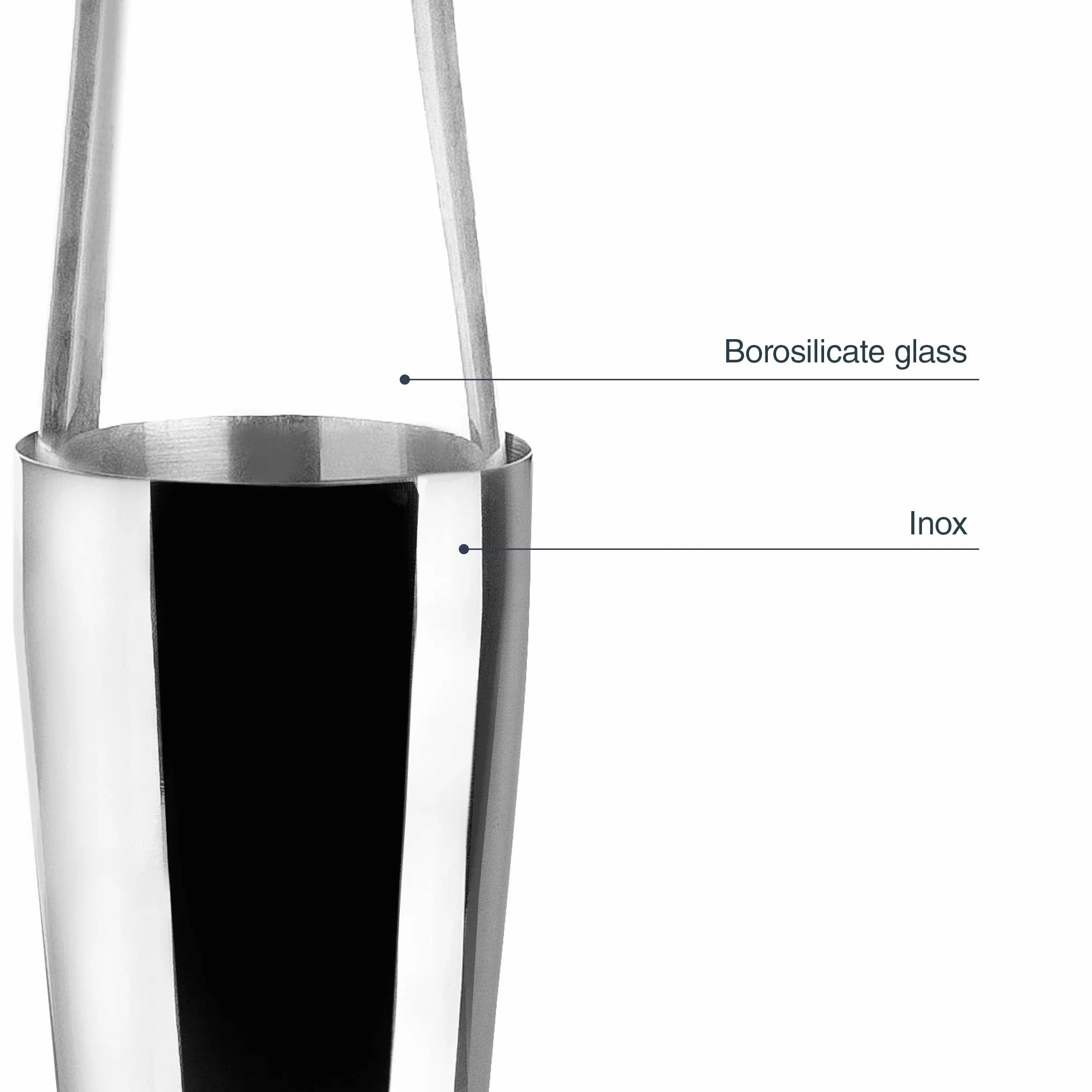 LACOR - 62285 - Boston Stainless Steel Cocktail Shaker for Professional Cocktails, 2 Glasses, Borosilicate Glass, Capacity 800 ml + 500 ml, Airtight Closure, Ø 8 x 16 cm, Grey