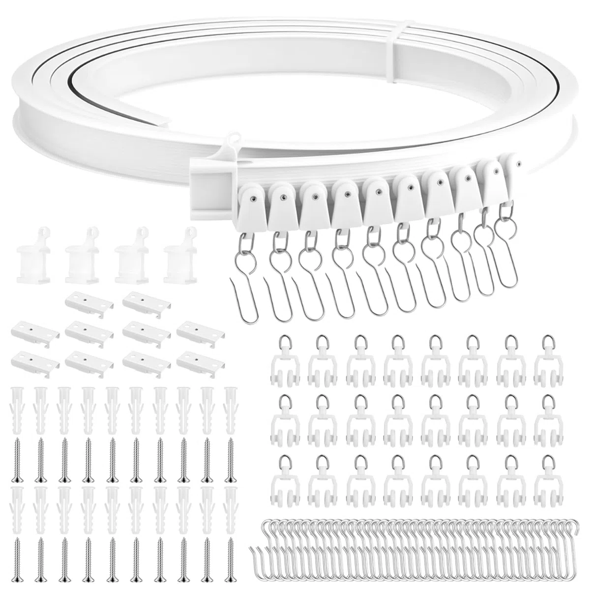 Flessibile Binario Tenda Soffitto Scorrevole, 3 Metri Binario per Tende a Soffitto Curvo Pieghevole per Tende da Doccia Divisorie Camper Finestre Camere da Letto(Bianco)