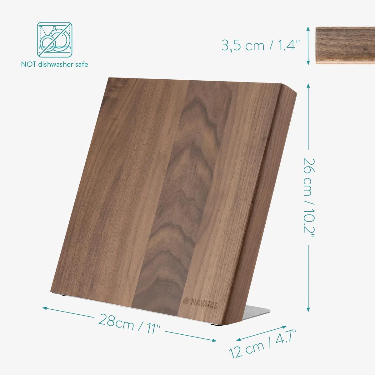 Navaris Porta Coltelli da Cucina Magnetico - Ceppo Portacoltelli Universale 27,7x27,5cm Tavoletta Magnetica Salvaspazio Utensili - Legno Noce Marrone