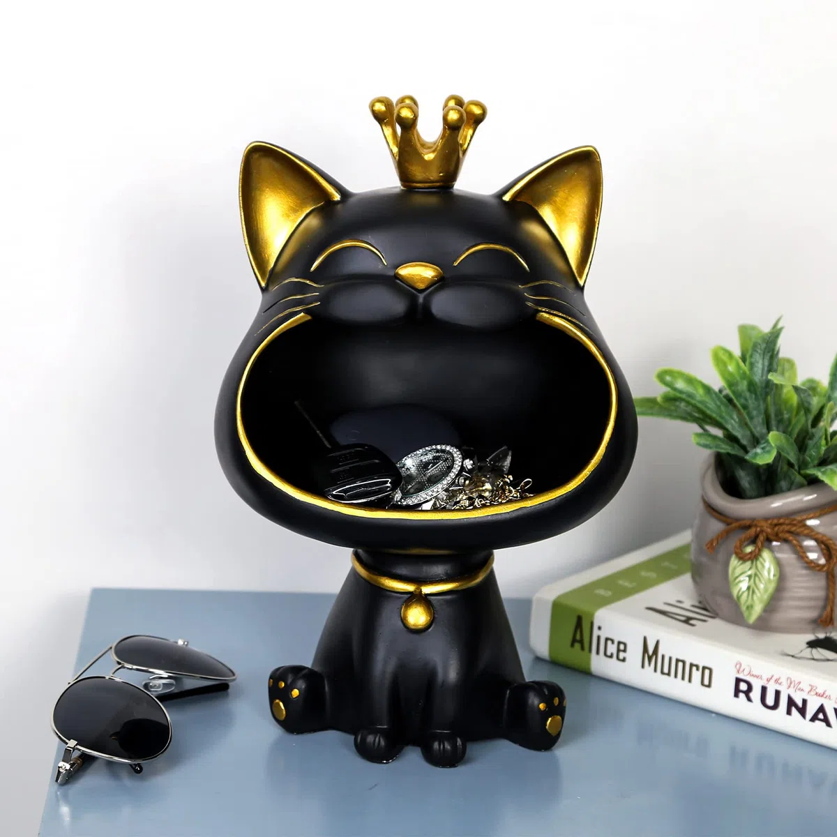 Starnearby Statua Gatto Vassoio Svuotatasche da Ingresso Design, Portachiavi Scultura in Resina, Ciotola per Chiavi, Vassoio da Scrivania Portaoggetti da Tavolo