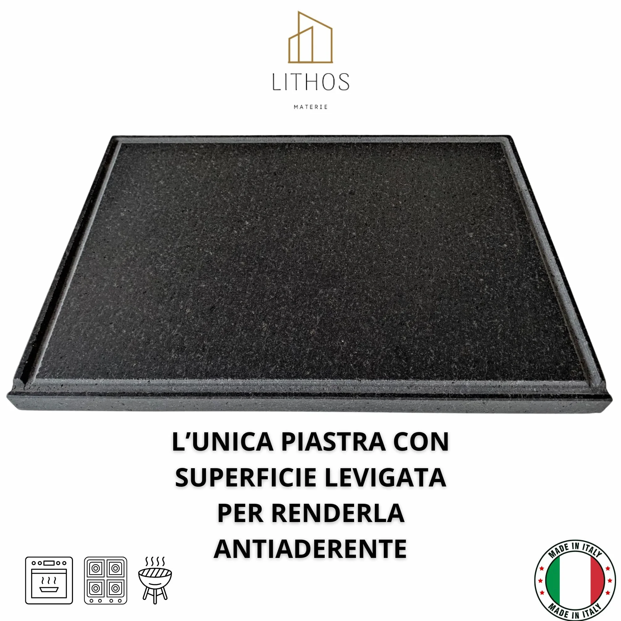 PIASTRA IN PIETRA LAVICA Ollare - Refrattaria dell’Etna per Forno Elettrico & Gas, Barbecue, Bistecchiera per Pizza e Carne – Misure a Scelta (60x40 cm3)
