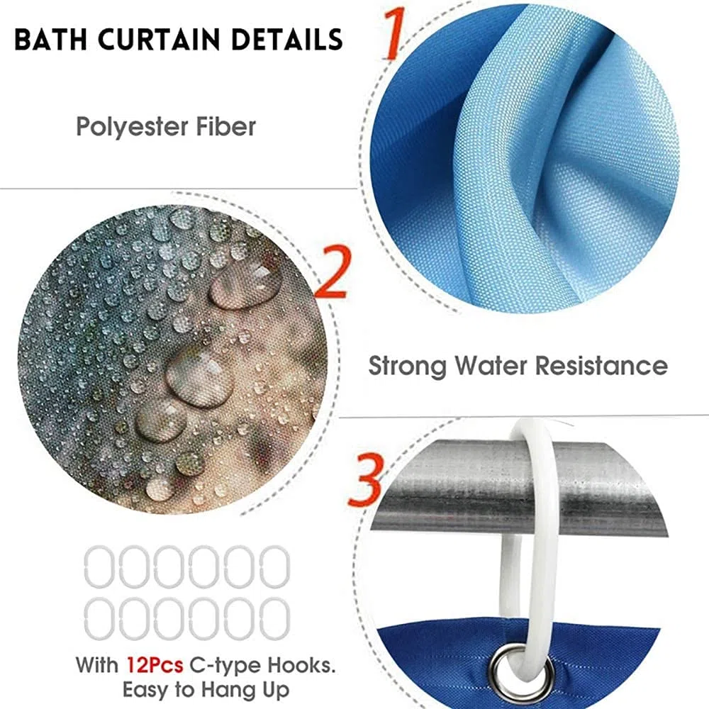Set di 4 tende da doccia con stampa leopardata con tappeto antiscivolo, copertura del coperchio del WC e tappetino da bagno, tenda da doccia con 12 ganci, tenda da doccia resistente
