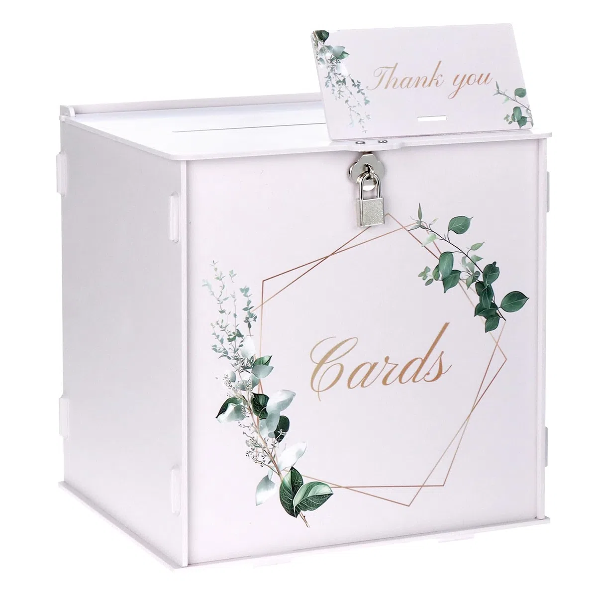 QWORK® 26 CM Scatola per inviti eleganti per matrimoni con lucchetto e biglietto di ringraziamento – Scatola regalo in PVC bianco per ricevimento di nozze e decorazioni per feste