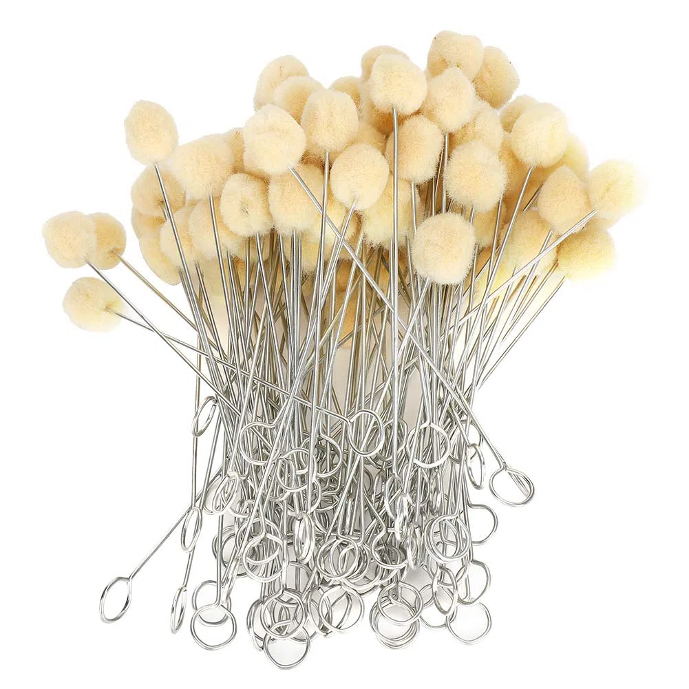100Pcs Strumento per Tintura in Pelle, Pennello per Palline di Tintura Oleosa in Lana, Dauber con Manico in Metallo, Strumento Artigianale Fatto a Mano per Lavori in Pelle