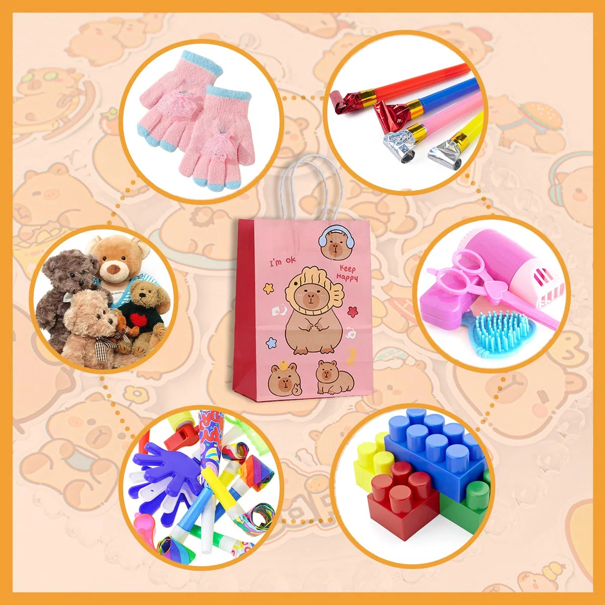 110PCS Regalo per Feste Capybara, Bambini Compleanno Party Regali, Capybara Party Favor Supplies, Include Sacchetti, Gomme Colorate, Slap Bracciali, Timbri Pratici