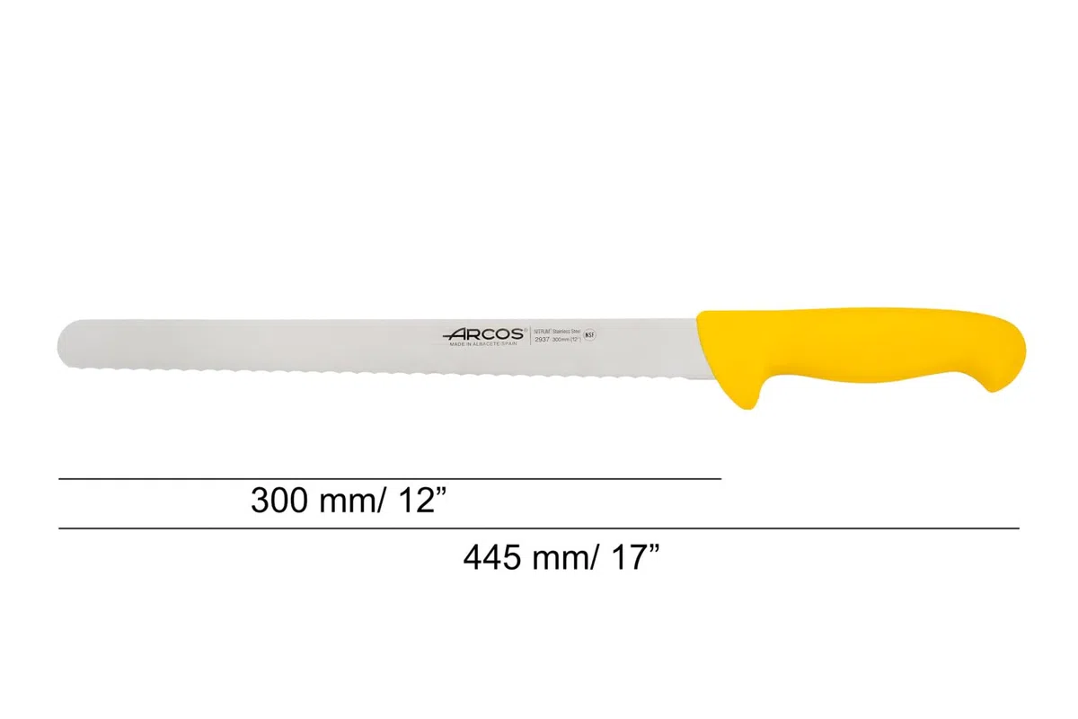 Arcos Serie 2900 - Coltello Pasticceria Coltello Torta - Lama Acciaio Inossidabile Nitrum 300 mm - Manico Polipropilene Colore Giallo