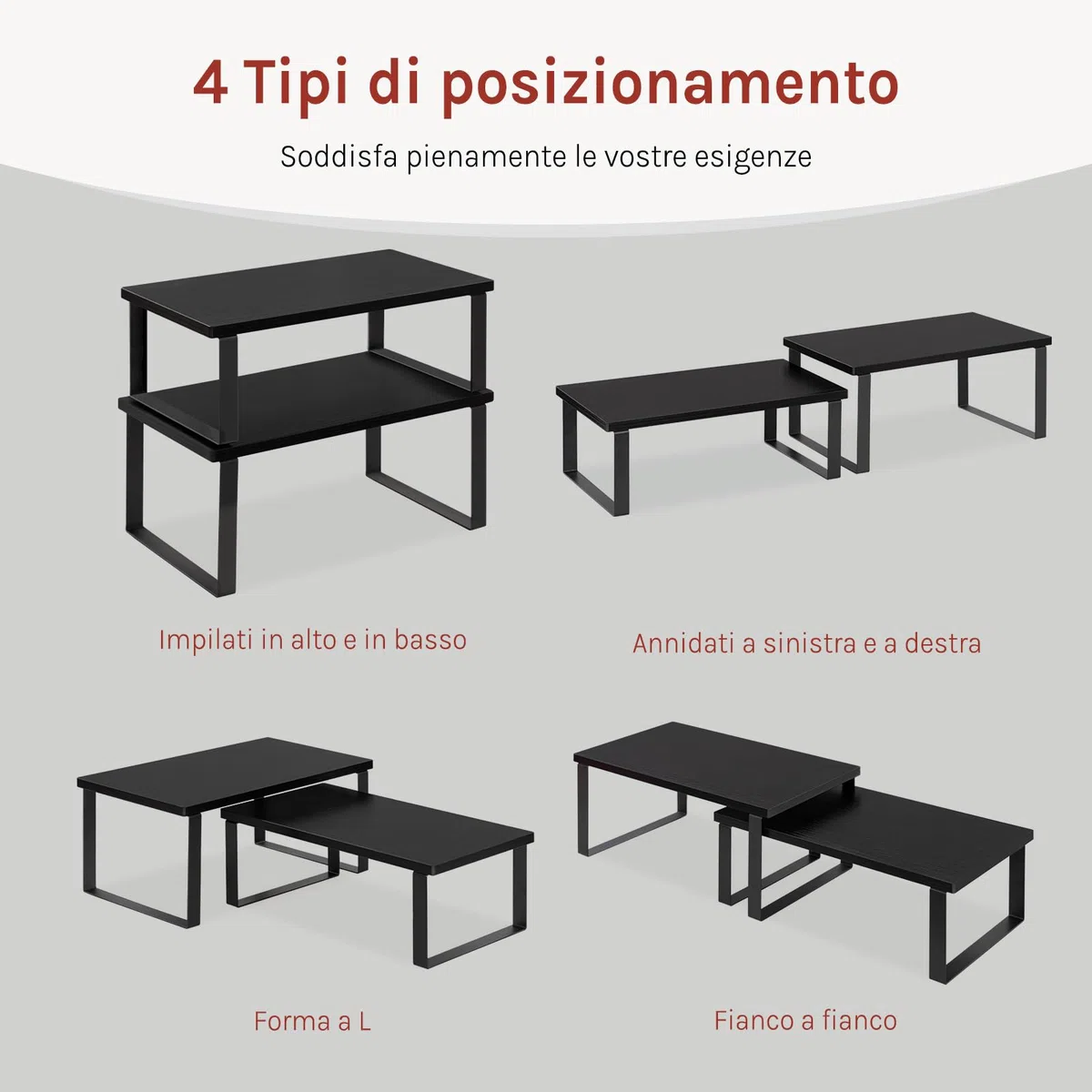 WOLTU Set di 2 Scaffali da Cucina, Porta Spezie Impilabili, Organizer da Cucina in MDF, Scaffali Indipendenti per Armadietti, 34x19,5x15,5+34x18,5x12,5 cm, Nero