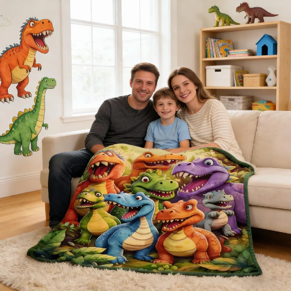 Coperta con dinosauri, 150 x 130 cm, super morbida, per bambini, ragazzi, ragazze, in pile, per bambini, grande e confortevole, come regalo per letto, divano, divano