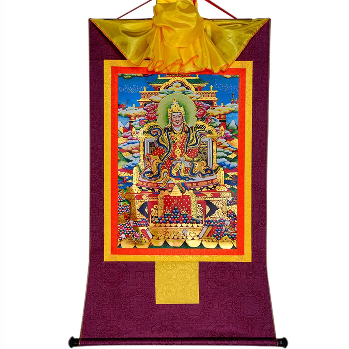 Gandhanra Thangka Tibetano - Guru Padma Gyalpo Thangka - Arazzo di Buddha a Stampa Dorata per Decorazione Zen, Meditazione, Rilassamento Spirituale e Pace