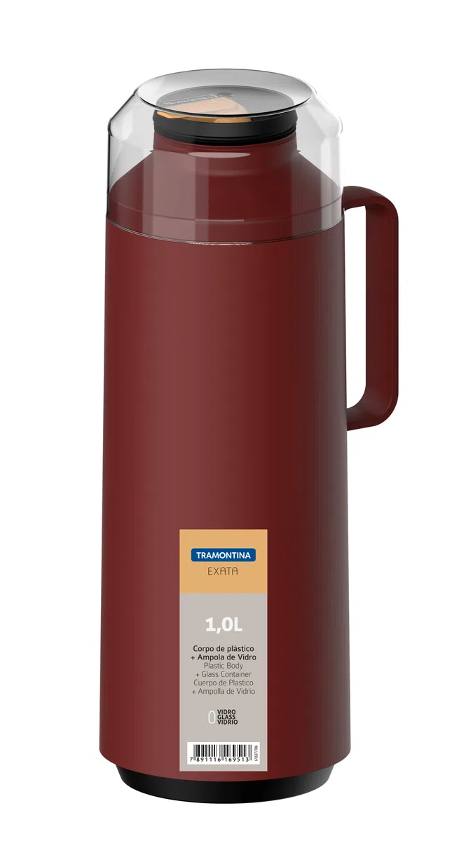 Tramontina EXATA - Caraffa termica con tazza, 1000 ml, colore: Rosso