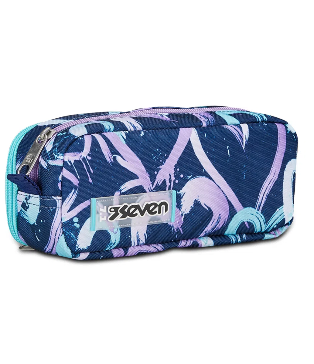 Seven Portapenne Scuola 2 Zip, Viola Blu, Cristal Purple, Bustina Doppio Scomparto Con Organizer, Tasche ed Elastici Porta Penne, Accessori Zaino, Medie, Superiori, Bambina Ragazza,