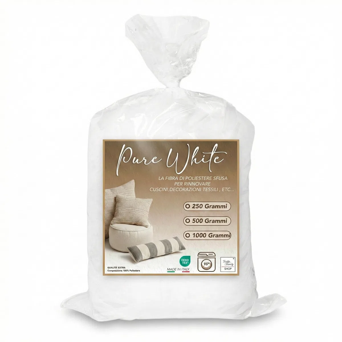 Tex family Ovatta Fioccata Imbottitura Cuscini - Anallergica Antiacaro - Lavabile 95° - Made in Italy | Poliestere 1000 Grammi