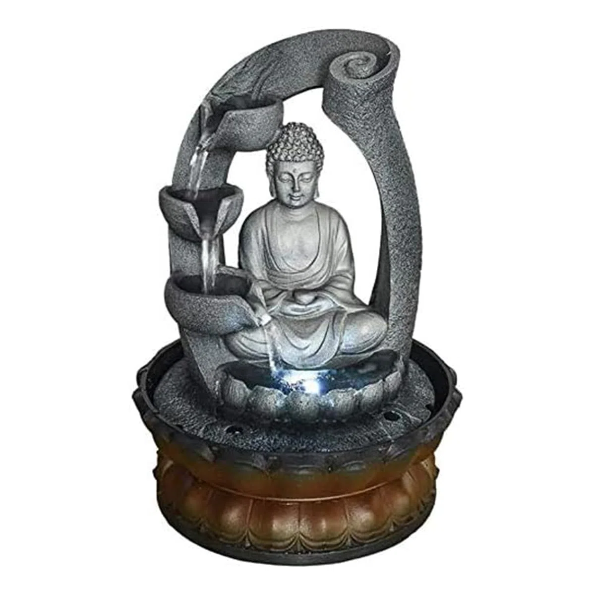 Fontana da tavolo a forma di fontana a forma di Buddha per meditazione rilassante, decorazione per interni, kit a cascata con flusso d'acqua circolare, per casa, ufficio, camera da letto