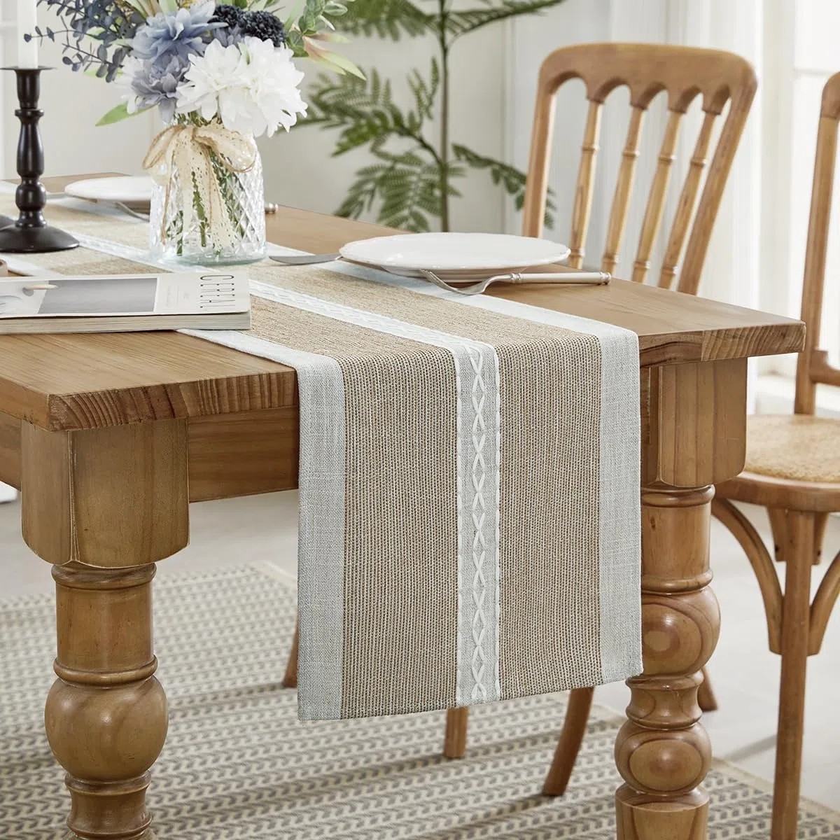 Wracra Runner da tavola in Lino e Cotone con Ricamo, Runner da Tavolo caffè da Esterno per Interni in Stile casalingo 275cm per Decorazioni di Cucina per Sala da Pranzo di Partito